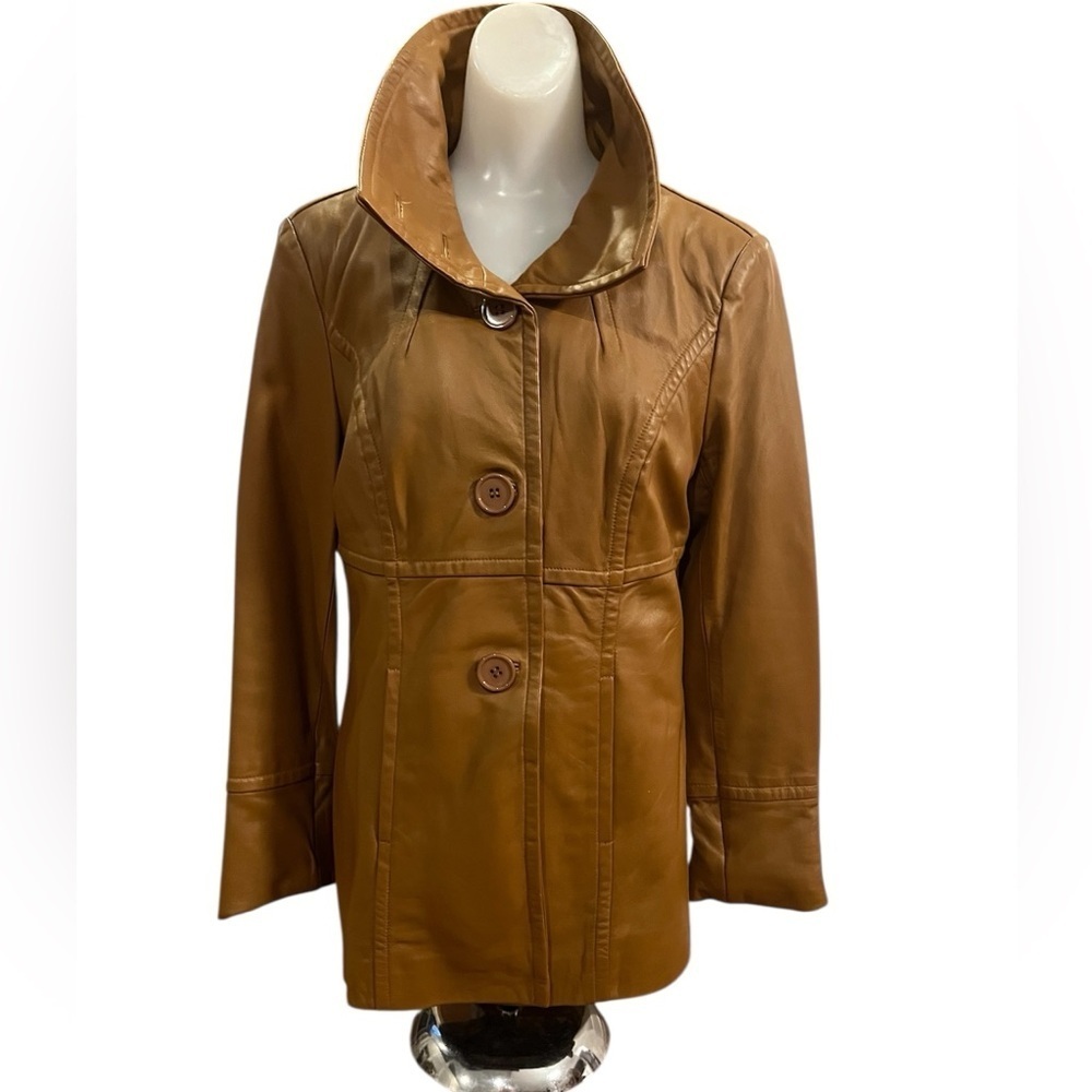 Vintage Excelled Collection Cognac 100% Leather Coat size XS